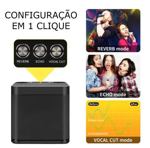 Karaokê Mbox Portátil - Dois microfones sem fio