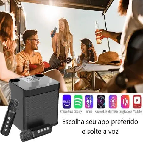 Karaokê Mbox Portátil - Dois microfones sem fio