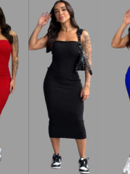 Kit 2 Vestidos Feminino Midi Tomara Que Caia Tubinho Anarruga Canelado Colado Modelador Justo Gringa Blogueira Modelador